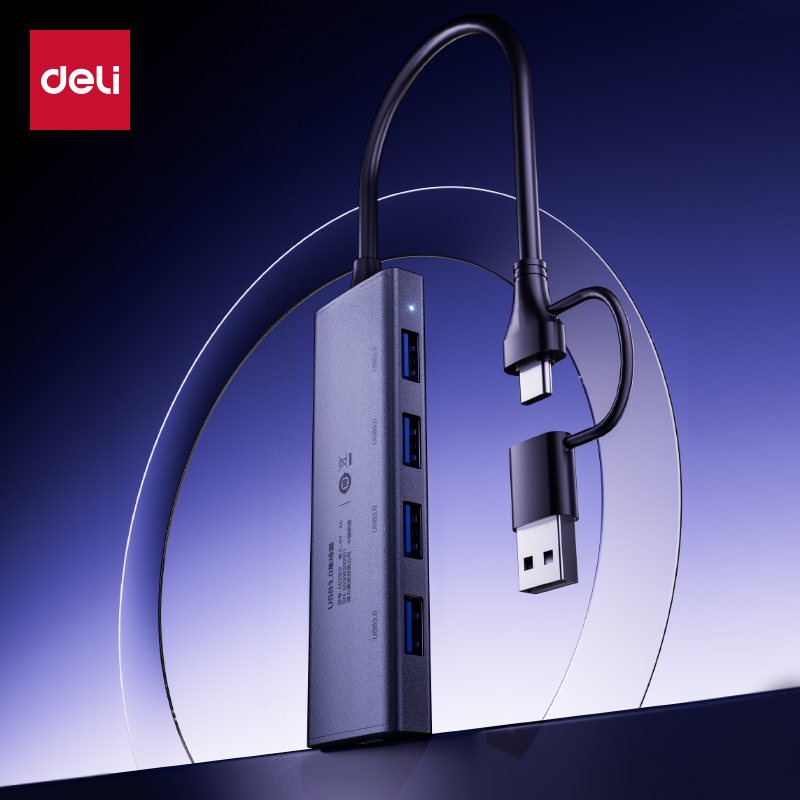 得力(deli)双口通用USB3.0扩展坞扩展器4口高速分线器HUB集线器外接USB接口转换器适用电脑笔记本 MG302拓展坞USB-A+USB3.0黑